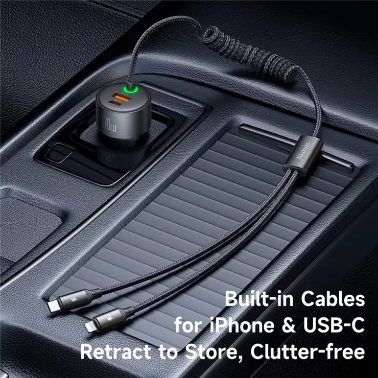 Mcdodo 120W Fast Car Charger Dual USB with Built-in Cables
