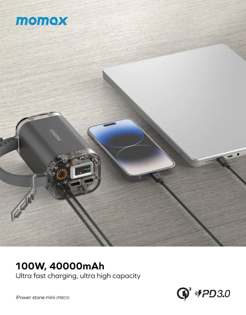 Momax 40000mAh PD 100W Power Station with LED Display (Best power bank for travel)
