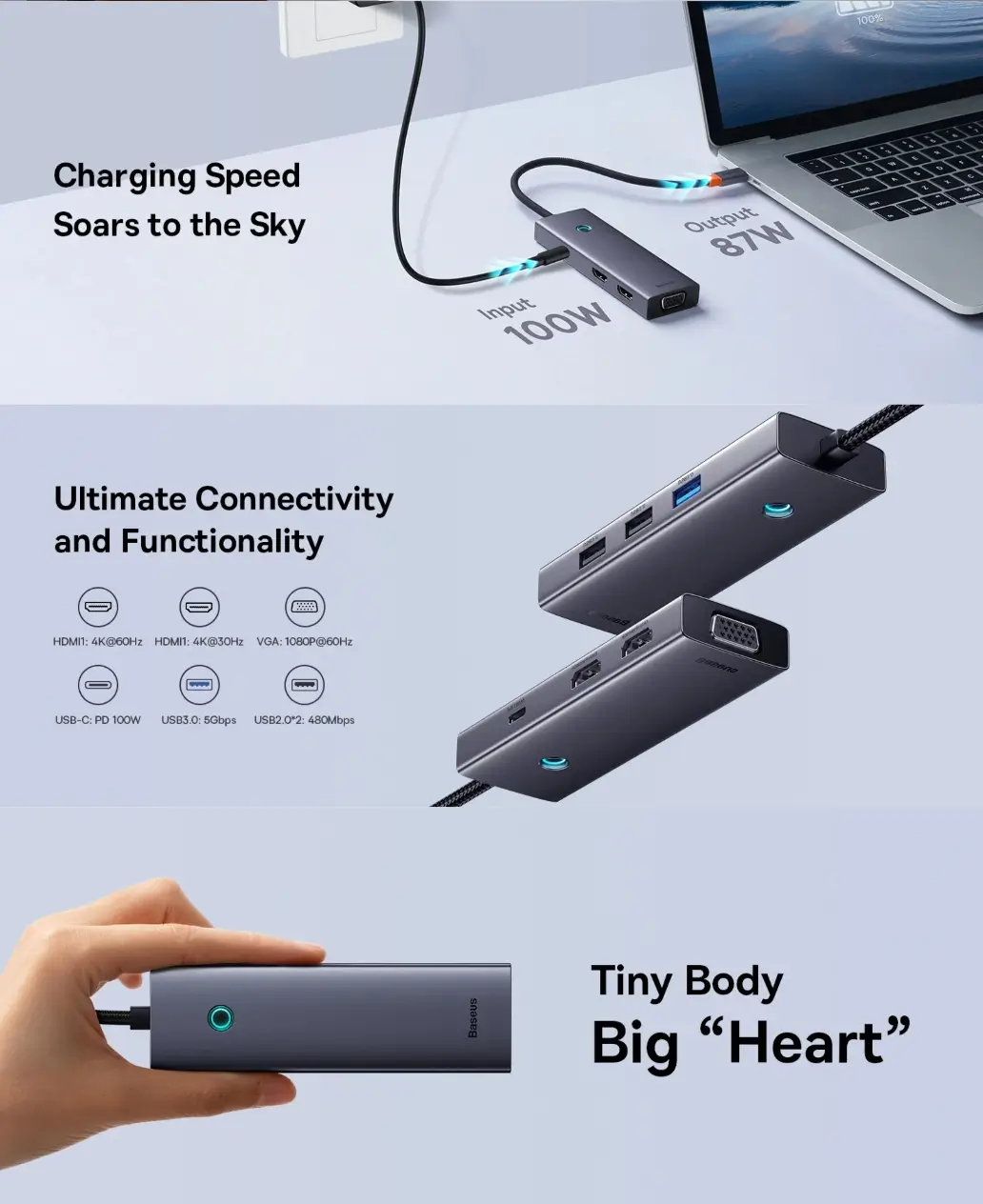 Baseus 7-in-1 Docking Station with USB 3.0 and Power Delivery