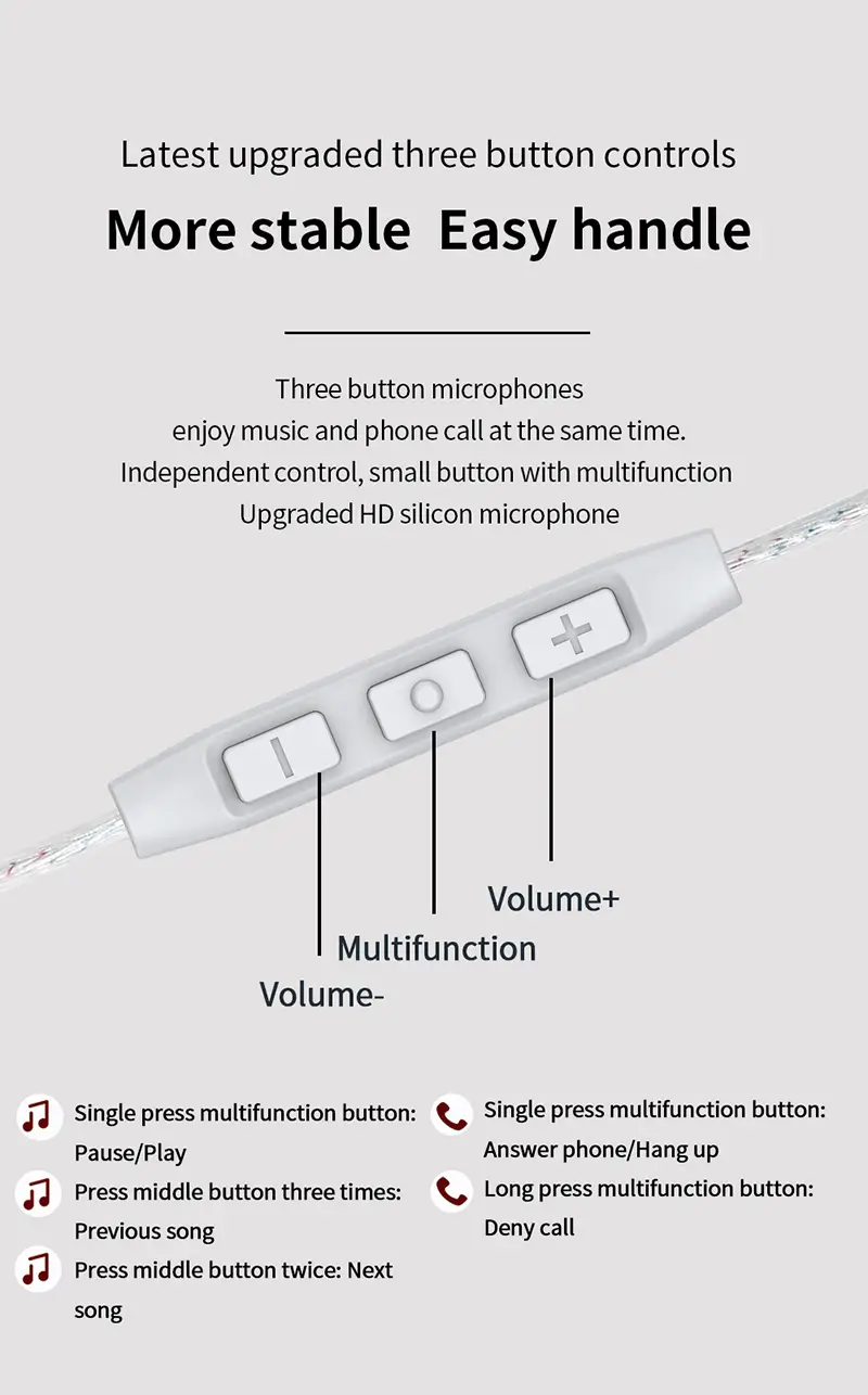 JCALLY PJ5 Earphone Cable with Three-Button In-Line Control and Microphone