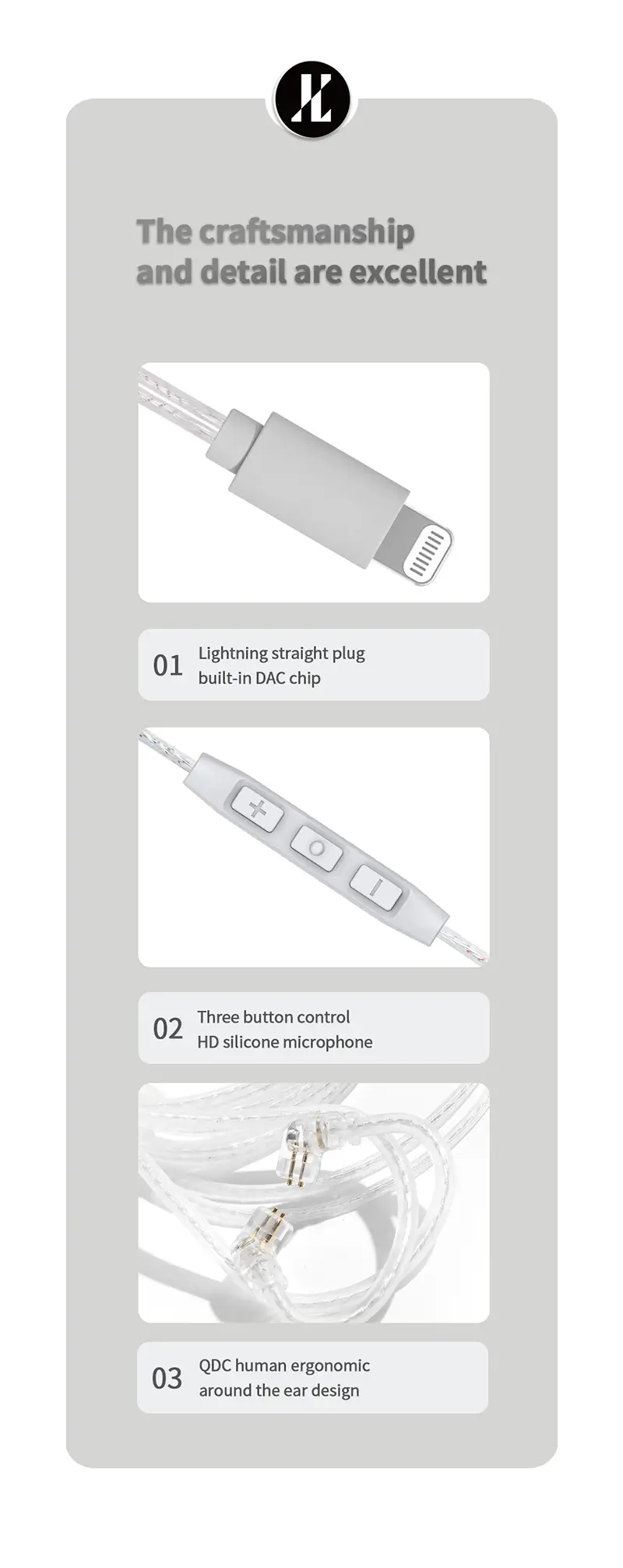 Original JCALLY PJ5 Lightning Audio Cable with 16bit 48kHz DAC Chip
