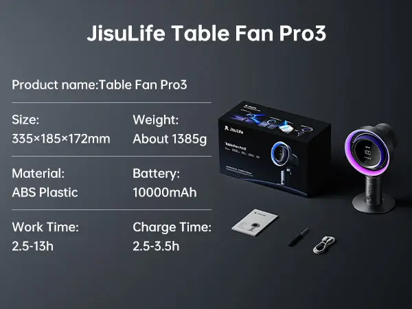 Portable JisuLife Table Fan Pro3 with USB-C fast charging and flexible tilt