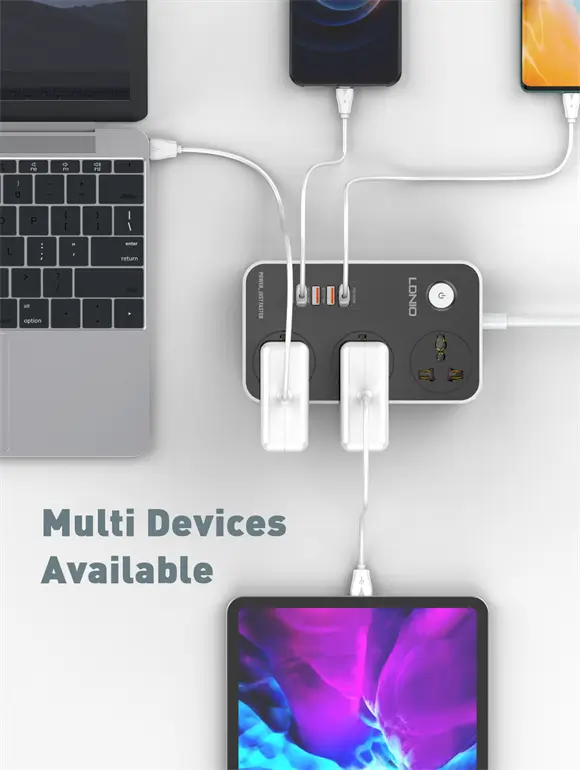 LDNIO SC3412 Power Strip with 3 AC Outlets and QC 3.0 USB Ports