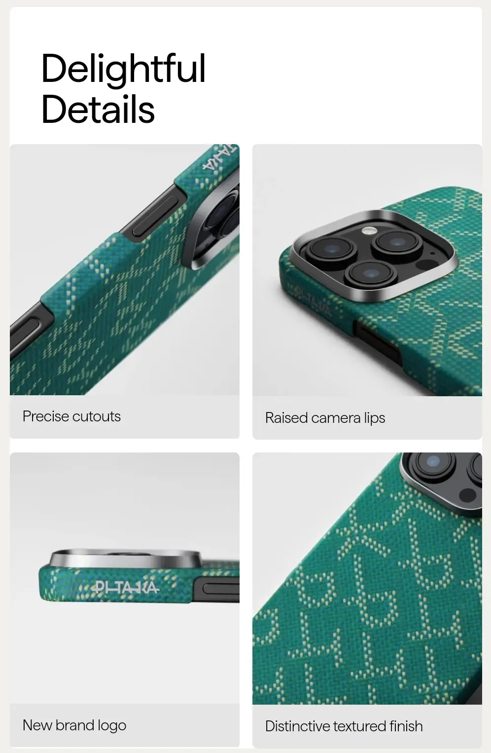 Slim and lightweight Pitaka Gold Green Monogram Case with MagSafe support