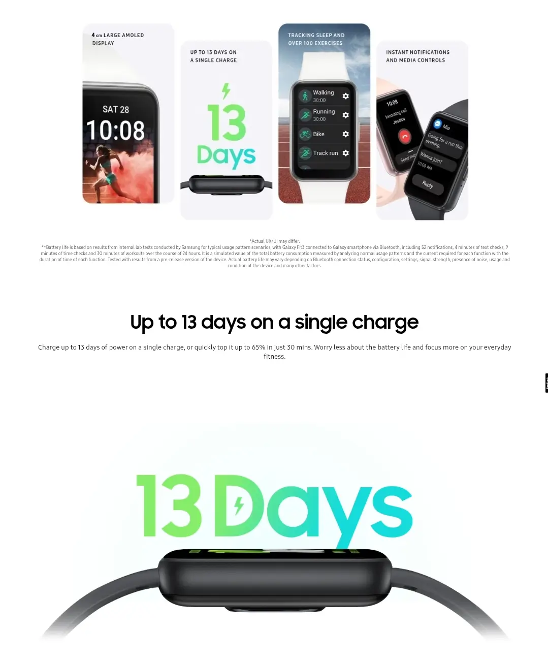 Samsung Galaxy Fit 3 battery backup 13 days long lasting