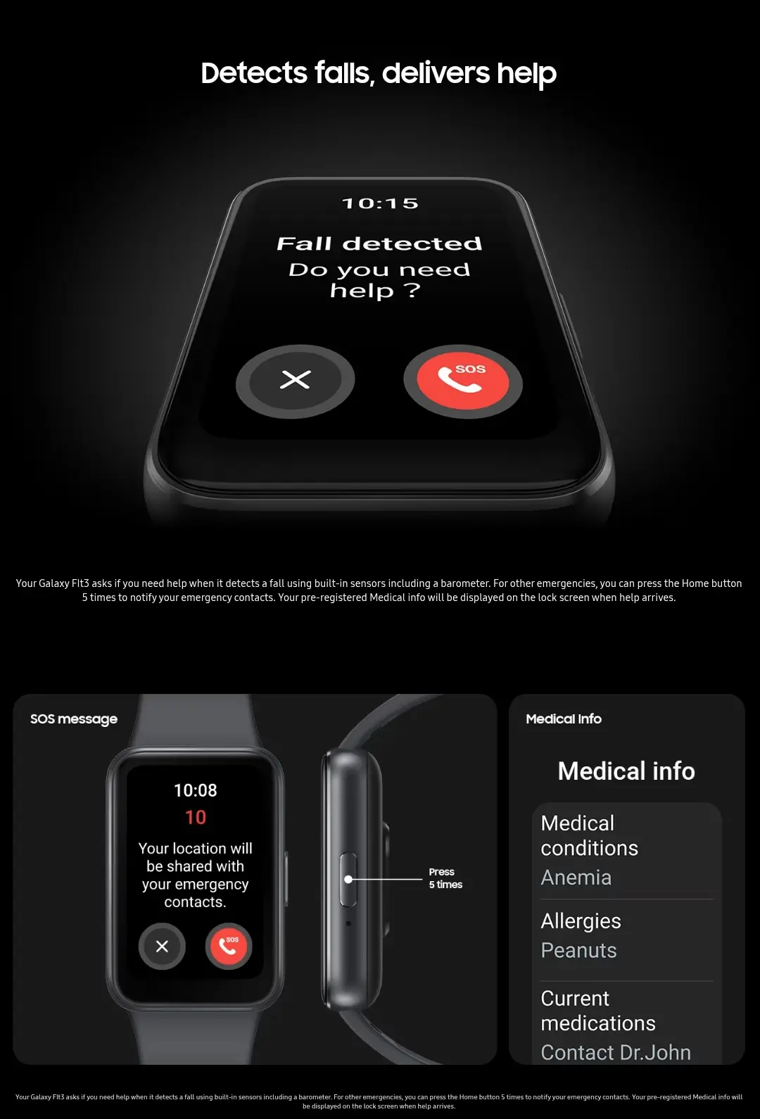 Samsung Galaxy Fit 3 fall detection and safety features