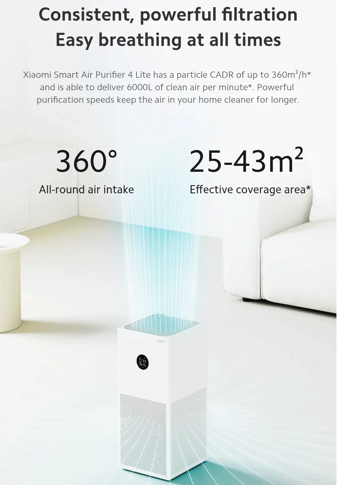 Smart Air Purifier 4 Lite – OLED Display and Laser Sensor