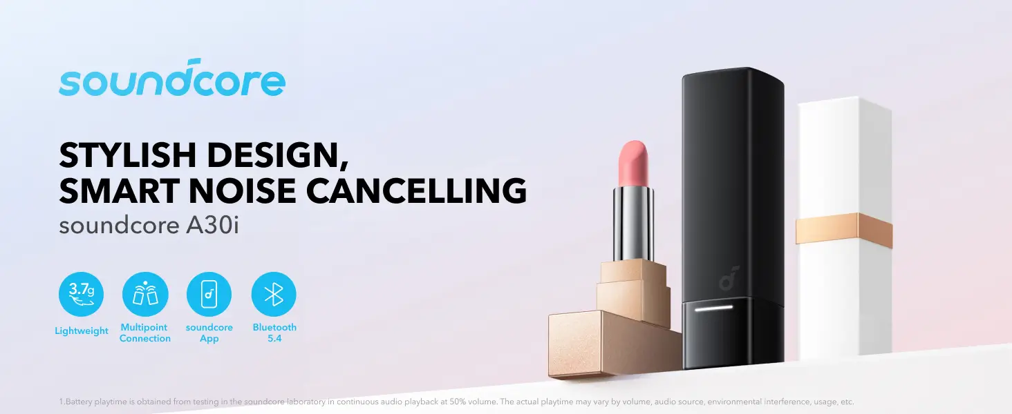 Anker Soundcore A30i Noise Cancelling Earbuds Lipstick Box Design