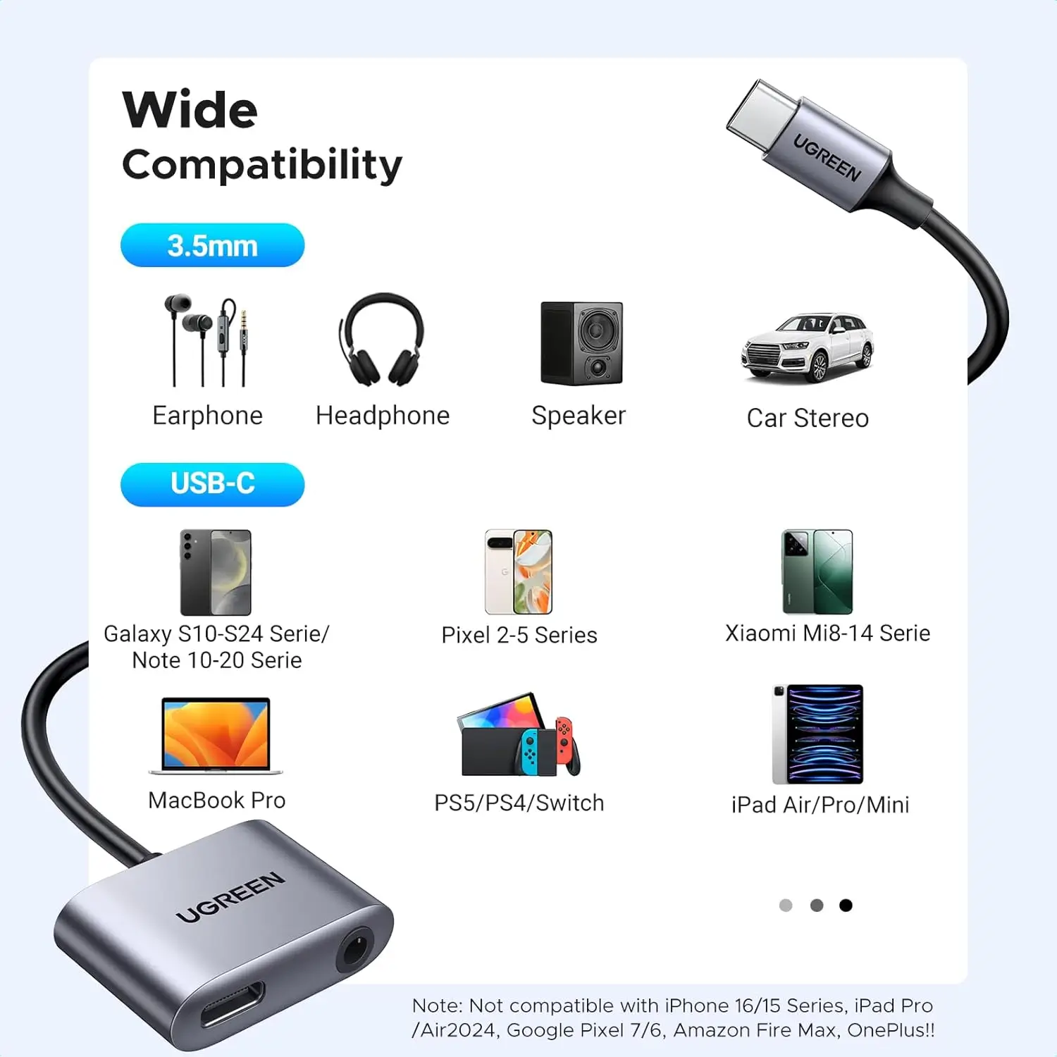 UGREEN CM231 USB C to 3.5mm Headphone Charger Adapter with 60W Power Delivery