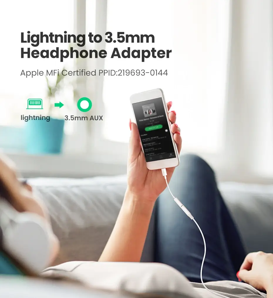 UGREEN US212 Lightning to 3.5mm Audio Converter 30759 for iPhone