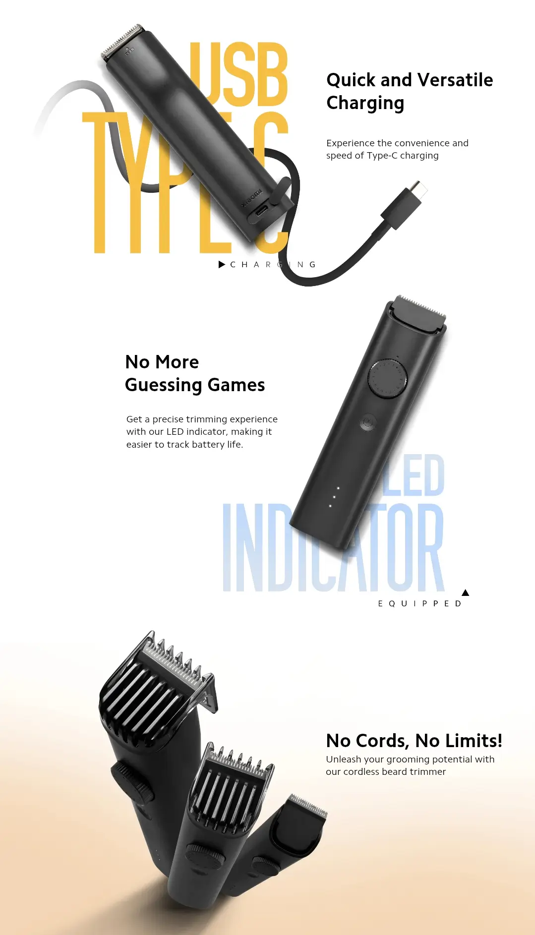 Xiaomi Trimmer 2C with LED Battery Indicator and Washable Attachments