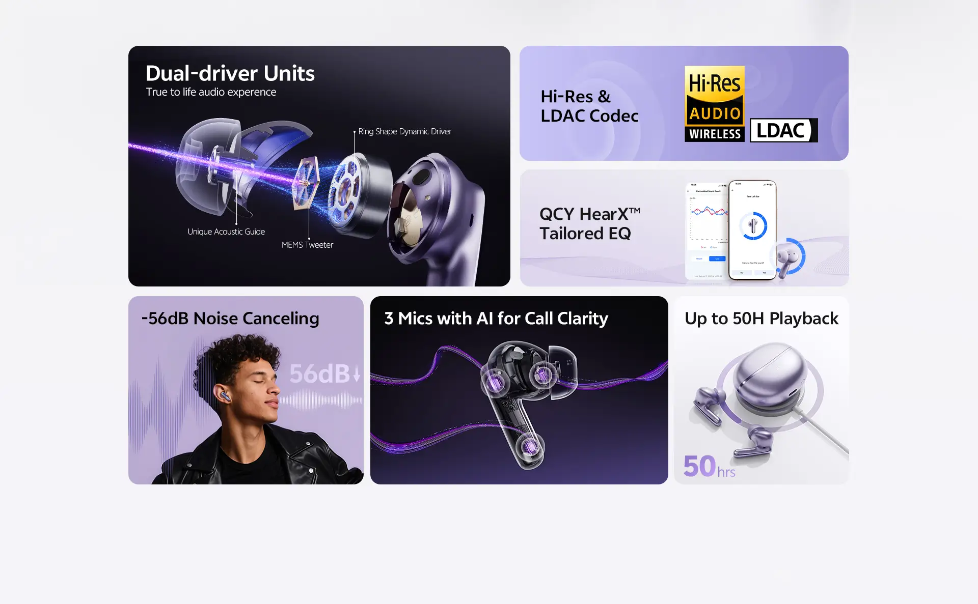QCY MeloBuds N70 HT18 Wireless Earbuds with dual drivers and Bluetooth 6.0