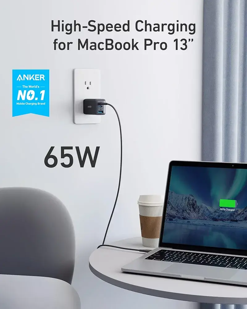 Compact Anker 3-Port 65W GaN II Charger