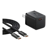 Baseus GaN5 Mini 25W USB-C Super Fast Charger with Type-C to Type-C Braided Cable - Black