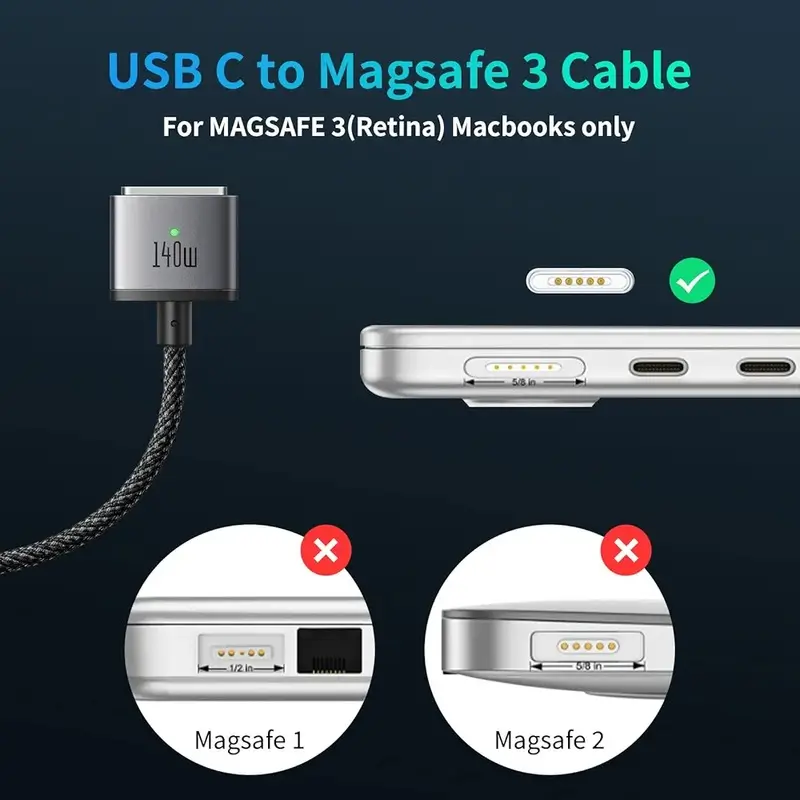 USB-C TO MAGSAFE 3 MAGNETIC CABLE For MACBOOK