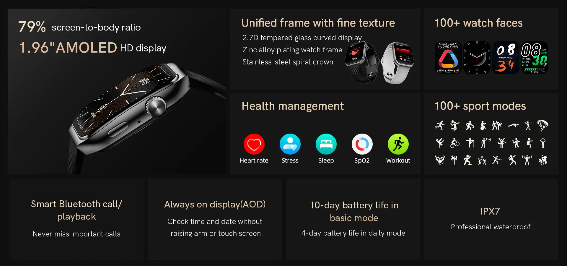 QCY GS2 SMARTWATCH HEART RATE AND SPO2 SENSORS