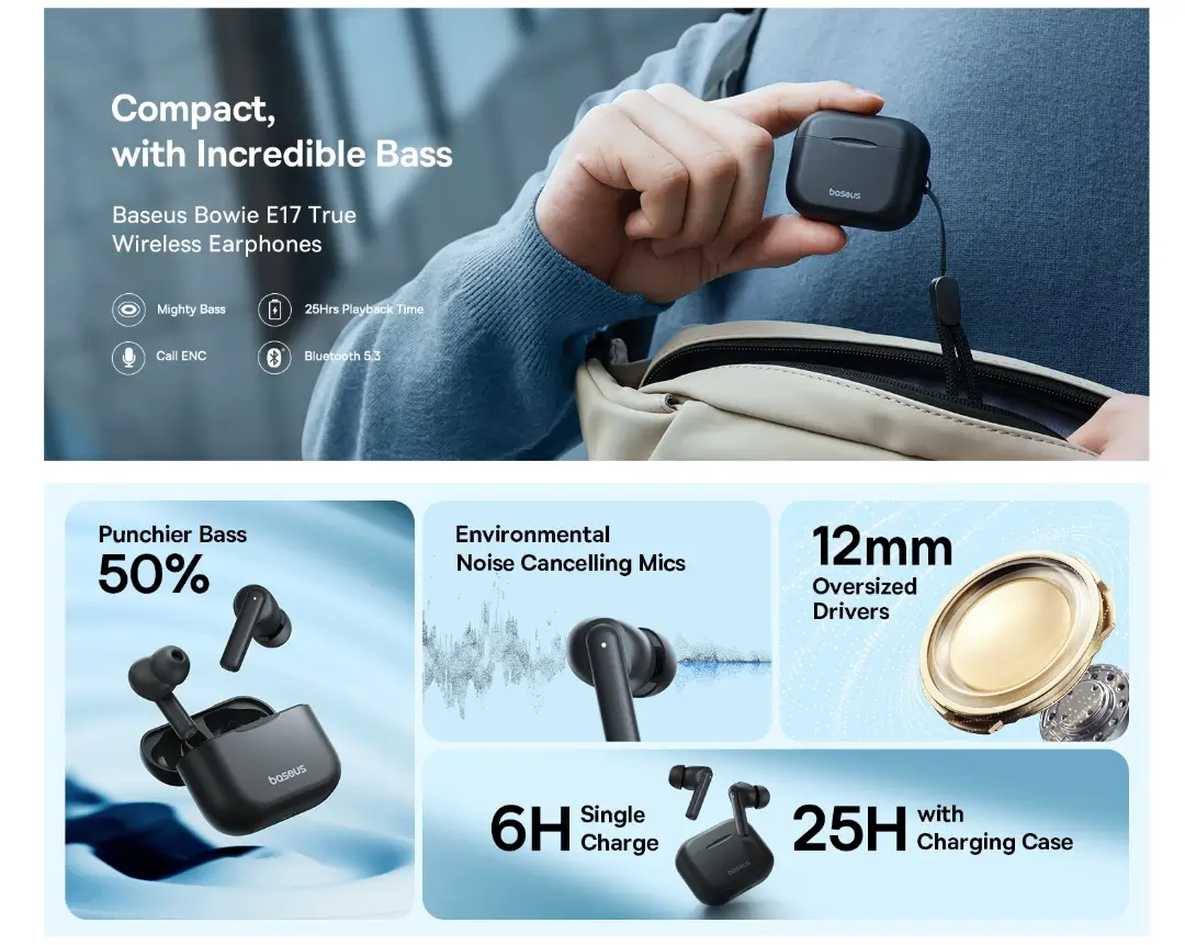 Baseus Bowie E17 True Wireless Earbuds with Deep Bass