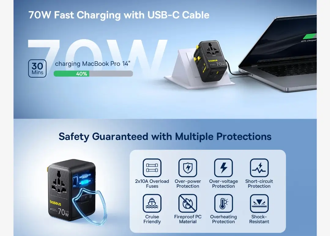 Baseus 70W Universal Travel Adapter Price in Bangladesh